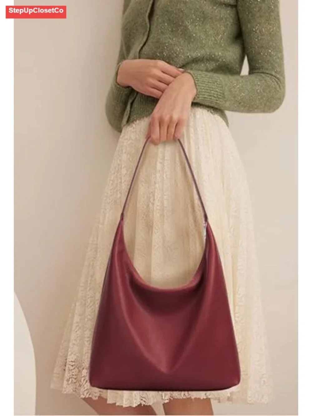 Slouchy Tote Bag 18L Casual Vegan Leather Crescent Hobo Zipper